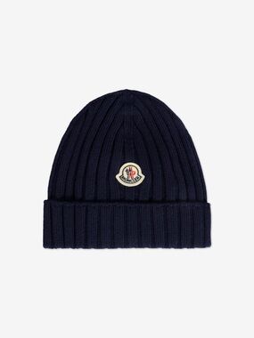 Moncler Ribbed Enfant Beanie Hat for baby - Navy